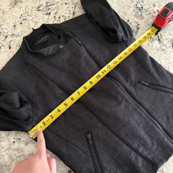 Theory Black Scheli Cross Hatch Silk Goat Leather Moto Jacket Size 8 B0602101 - Picture 11 of 16